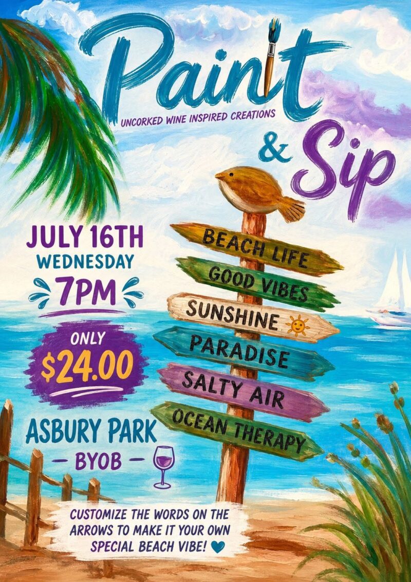 🏖️ Paint & Sip “Beach Vibes” at Uncorked Wine Inspired Creations 🍷