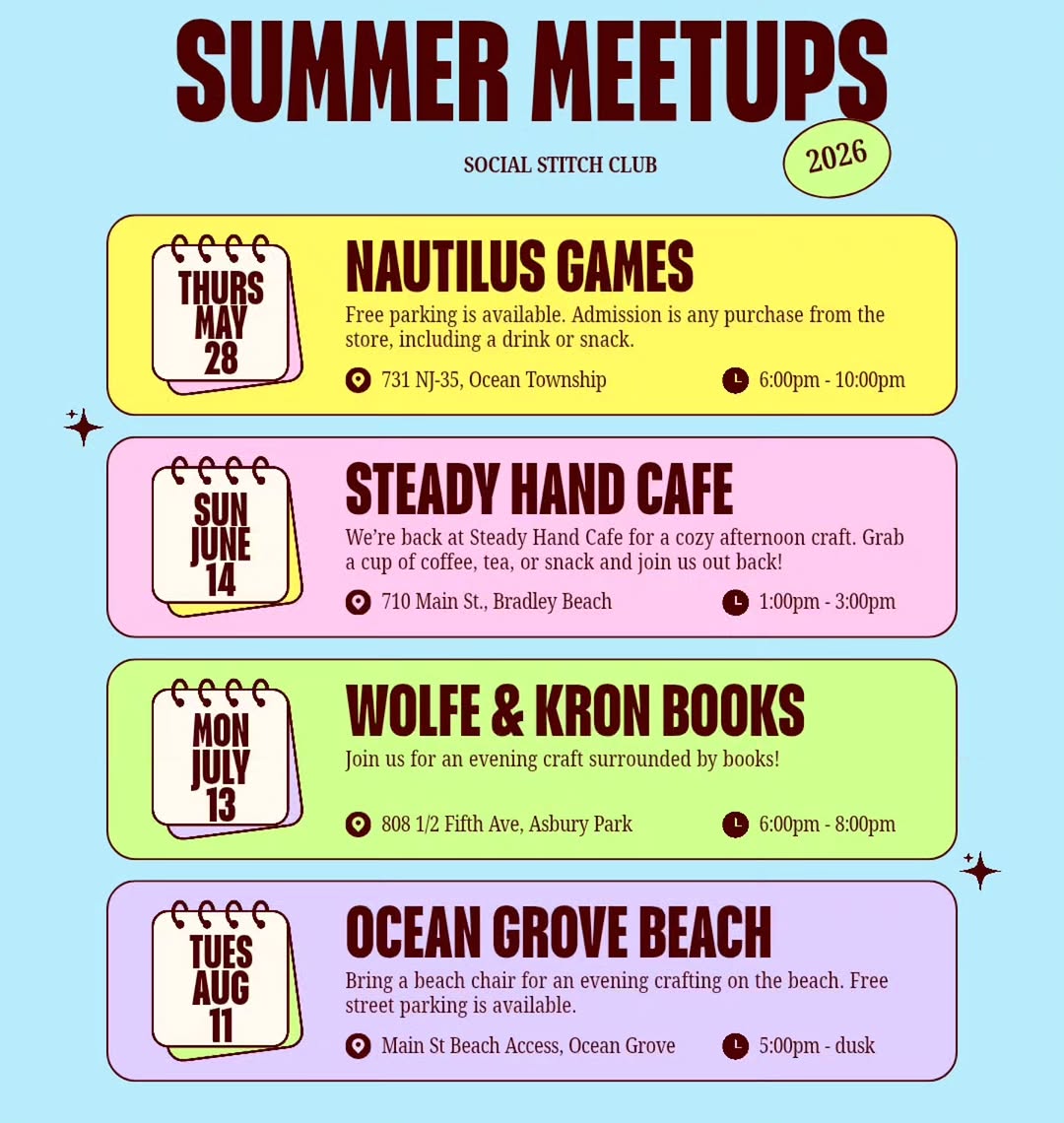 Summer Meetup: Social Stitch Club at Ocean Grove Beach
