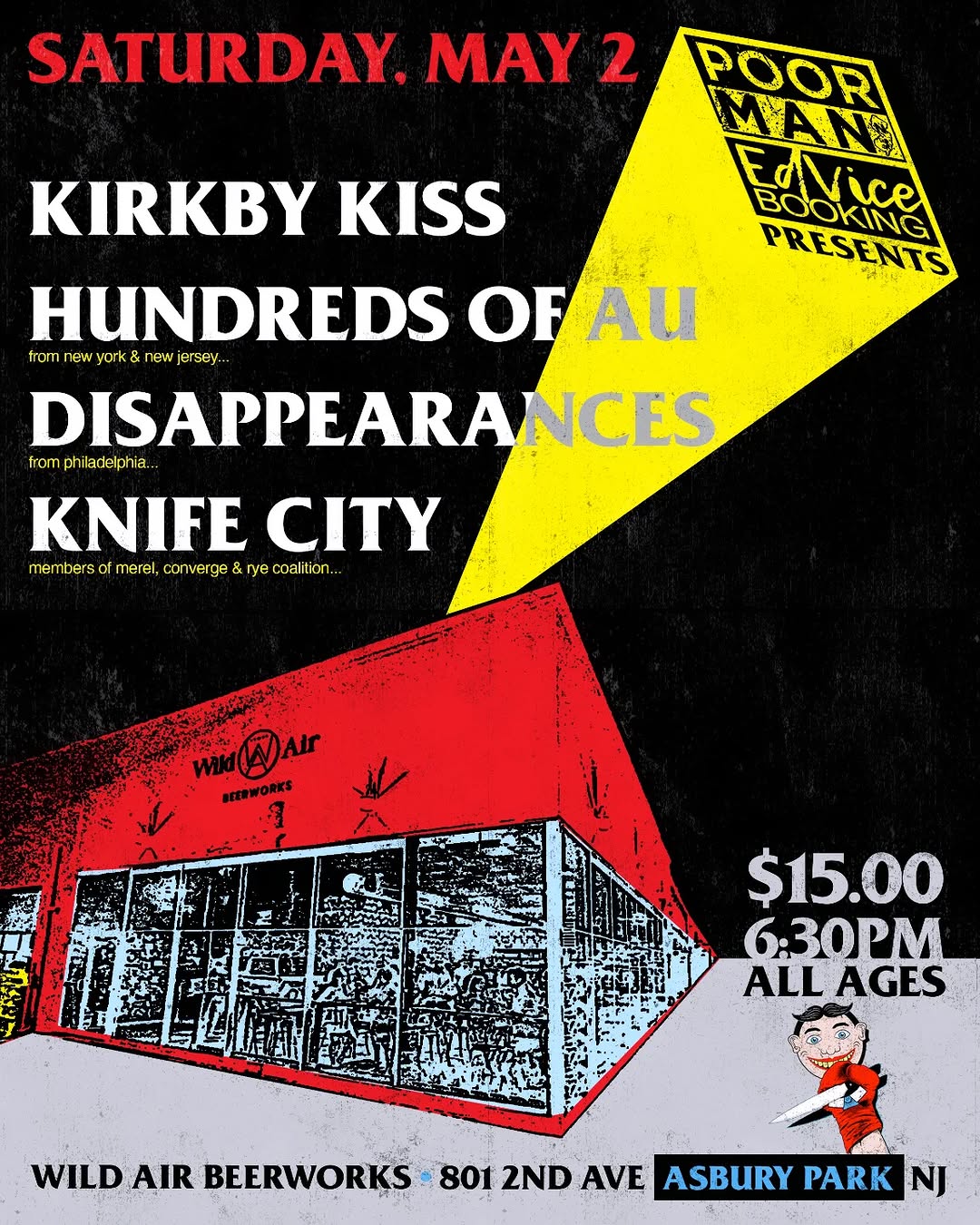 Poor Man & EdVice Booking Presents: Kirkby Kiss, Hundreds of AU, Disappearances, Knife City