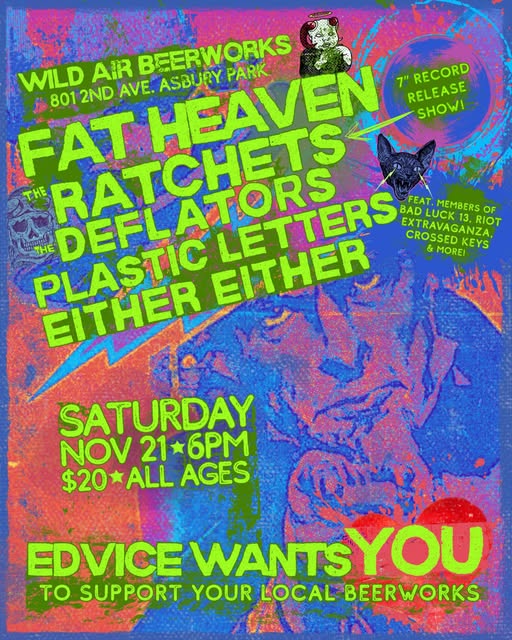 Fat Heaven, The Ratchets (7" Record Release Show), The Deflators, Plastic Letters, Either Either
