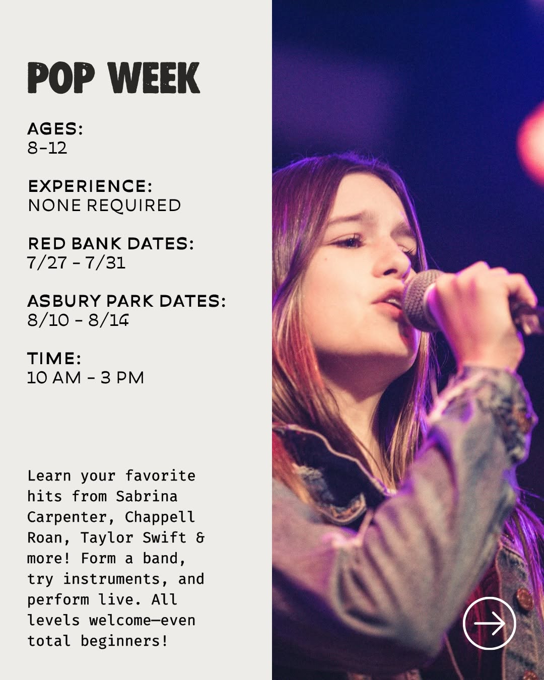 Jr Pop Week Summer Camp (Asbury Park)