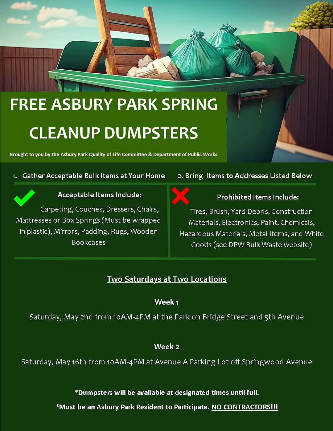 Free Asbury Park Spring Cleanup Dumpsters - Week 2