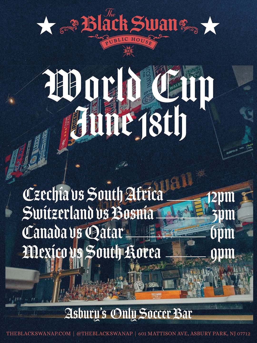 World Cup Screenings: Czechia vs South Africa, Switzerland vs Bosnia, Canada vs Qatar, Mexico vs South Korea