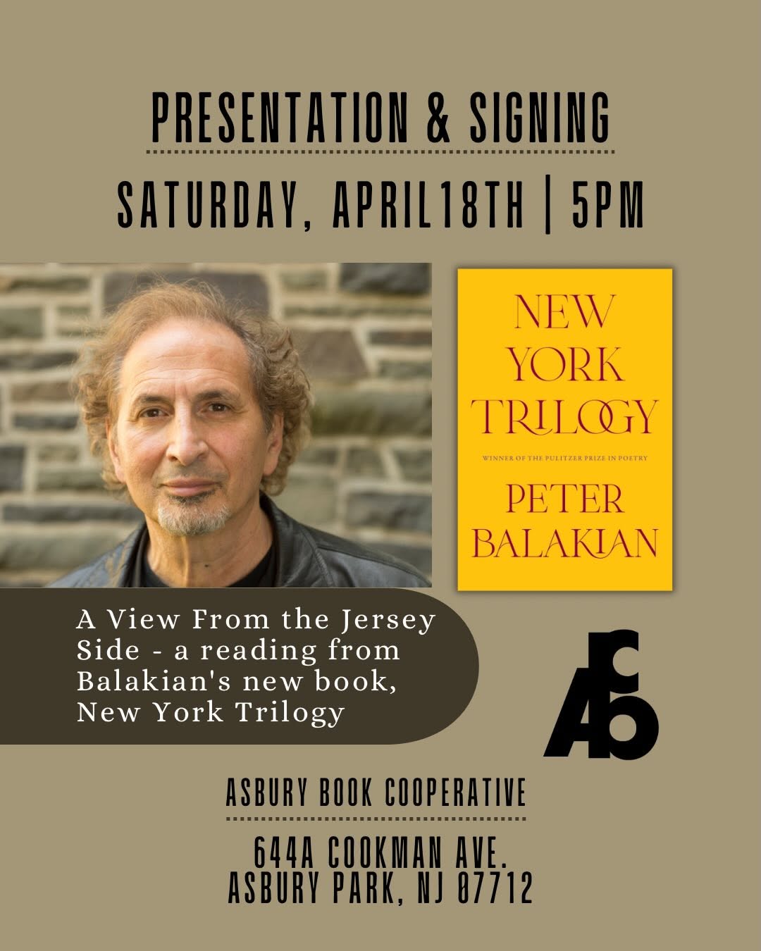 A View From The Jersey Side: Peter Balakian Reading & Signing
