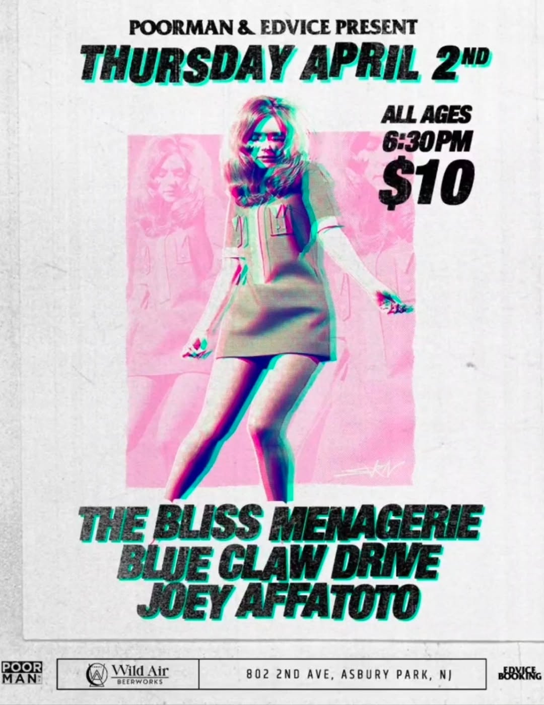 Poorman & Edvice Present: The Bliss Menagerie, Blue Claw Drive, and Joey Affatato
